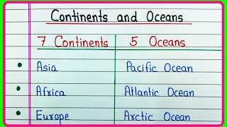 Continents and Oceans Name  Learn seven Continents and five Oceans Name  All continents and Oceans [upl. by Yssirk]