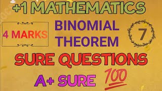 1 MATHEMATICSIMPROVEMENT SPECIALSURE QUESTIONSBINOMIAL THEOREM4 MARKS SURE 👍🏻 [upl. by Rayle]