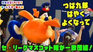 つば九郎に届け！！セ・リーグマスコット陣が一致団結し、すわ九郎をワッショイ！ 2022727 プロ野球オールスター in松山 [upl. by Dnana]