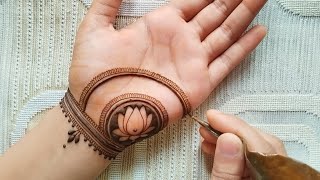 Teej Special simple front hand mehndi design  Easy lotus mehndi design  Simple mehndi design 2024 [upl. by Rufus751]