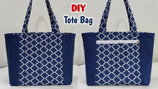 SHOPPING BAG CUTTING AND STITCHING  DIY Zippered Tote Bag Sewing Tutorial  Cloth bag making  Bags [upl. by Claiborne]