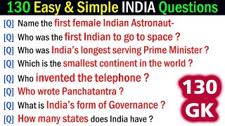 130 Easy amp Simple INDIA Questions and Answers  India General Knowledge Questions and Answers Quiz [upl. by Haynes]