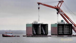 tug GYAS  heavy load floating crane  FERUS SMIT shipyard ship modules Schiffsneubau Module Emden [upl. by Dalt]