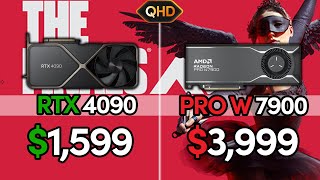 3999 RADEON PRO W7900 VS 1599 RTX 4090 Performance Comparison  QHD Test in 11 Games  4K [upl. by Wandis15]