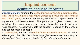 Implied consent definition and legal meaning [upl. by Johm]