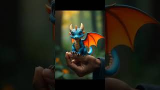 Very small magical cute blueeyed blue dragon sits on the hand flaps its wings and smiles ai [upl. by Nauqan102]