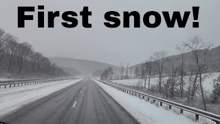 The first snow of the year Driving in the mountains of West Virginia Wet roads usa snow [upl. by Willetta]