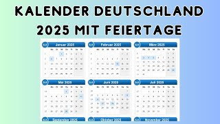 Kalender Deutschland 2025 mit Feiertage [upl. by Stambaugh]