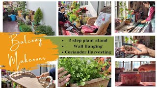 Small balcony makeover2 step plant stand macrame wall hanging plantstand coriander wallhanging [upl. by Ieso248]