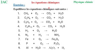 Exercice équilibrer des équations chimiques 2 eme année collège biof [upl. by Zetniuq]