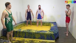 4 guys tag team wrestling in gunge in lycra singlets [upl. by Aridatha725]