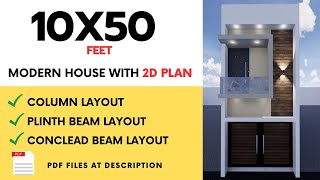 10X50 House plan10 by 50 home designs modern single floor house design500 square feet home plans [upl. by Gilman]