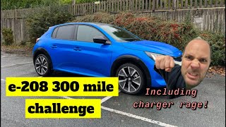 Peugeot e208 300 mile challenge With charger rage [upl. by Oniratac483]