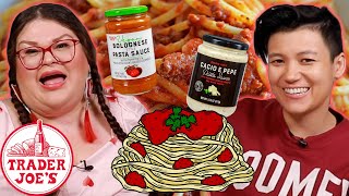 Kristin And Jen Try Every Trader Joes Pasta Sauce  Kitchen amp Jorn [upl. by Amersham]