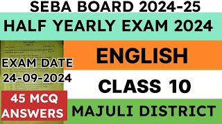 class 10 Half Yearly Exam Question Paper 2024  English  Majuli District  seba  MCQ answers [upl. by Fredie]