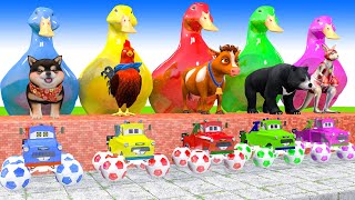 5 Giant Duck CartoonCowMammothElephantLionTiger Paint Wild Animals Crossing Fountain Animation [upl. by Nance4]