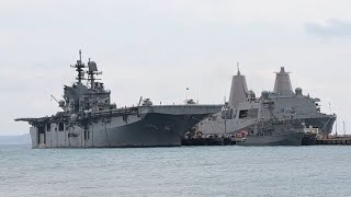 US Marines and US Navy Sailors disembarked from the USS America [upl. by Ramyaj356]