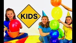 Learn English Colors Rainbow Balloon Stack with Sign Post Kids [upl. by Corvin773]