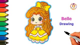 How to draw Princess Belle 💛💗 Cute Belle drawing easy step by step  Beauty and the Beast [upl. by Naida]