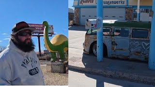 Onewheel Ride Down Main Street In Holbrook AZ Slammed VW Bus and Dinosaurs [upl. by Anna838]