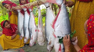 Costly Rive PANGAS Fish  Pangasius Fish Curry Cooking in Village  Ladies Cooking River Fish [upl. by Arral]