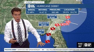 Debby strengthens to Category 1 hurricane as it continues to move north toward Floridas Big Bend [upl. by Tteragram]