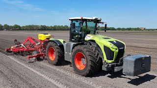 Aardappelland bewerken met Claas Xerion 4000 en poten met Grimme GL 860 en 420 [upl. by Lois785]