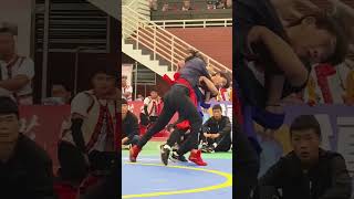 young boy vs experienced female coach mixed freestyle traditional wrestling girl vs boy match [upl. by Nauq15]