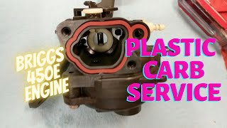 Plastic Carburetor Cleaning on 450E Briggs amp Stratton ESeries Engine on Bolens Lawn Mower [upl. by Ruy785]