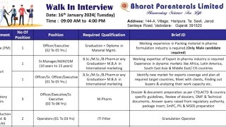 Bharat Parenterals Ltd Unichem Lab Proline Engineers  Jobs  Multiple Dept  Date  2024 [upl. by Lednahs]