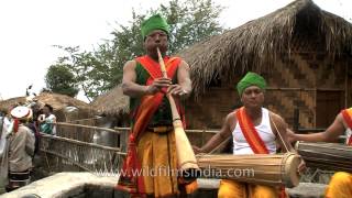 Dimasa  Kachari musicians playing Muri flute and Khram drums [upl. by Elyrehc]