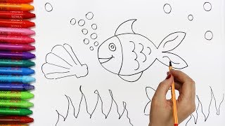 Come disegnare e colorare pesce frutta e pagliaccio per bambini [upl. by Christensen]