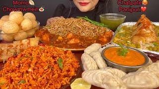 CHATPATE PANIPURINOODLESMOMOMANCHURIANSAMOSA CHAAT ASMR EATING [upl. by Ynej]