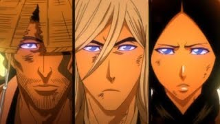 BLEACH  Shunsui Kyoraku Jushiro Ukitake and Retsu Unohana vs Genryusai Shigekuni Yamamoto anime [upl. by Ileyan]