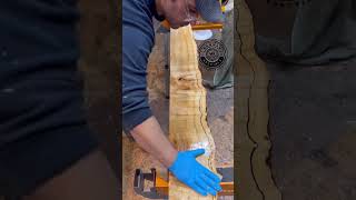 Treating the soft areas of this Spalted maple with Thin CA glue Video by newmanspecialswoodwork [upl. by Babbie812]