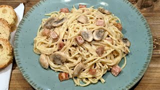 Spaghetti With Cream Bacon and Mushrooms [upl. by Eniarol]