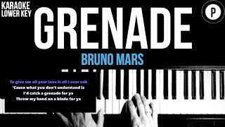 Bruno Mars  Grenade Karaoke LOWER KEY Slower Acoustic Piano Instrumental Lyrics On Screen [upl. by Eizzil788]