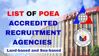 LIST OF POEA LICENSED RECRUITMENT AGENCIES SEABASED AND LANDBASED [upl. by Ruscher874]