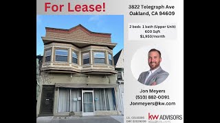 For Lease  3822 Telegraph Ave Oakland CA 94609 [upl. by Soalokcin389]