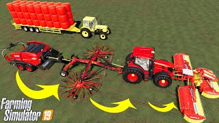 Farming Simulator 19 Triple Combined Mower  Windrower  Wrapper Easy Harvest [upl. by Merras]