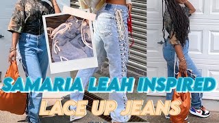 samaria leah inspired lace up jeans  thrift flip🧵  vibewithtayy [upl. by Eey]