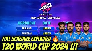 India Matches Full Details 🔥 T20 World Cup Schedule 2024 [upl. by Yrrol]