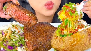 ASMR Giant Cheesy Baked Potato and Ribeye Steak Eating Sounds ASMR Phan [upl. by Kcirrag]