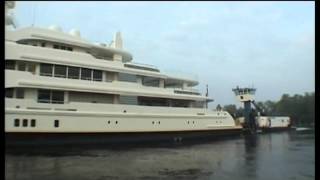 Superyacht leaving shipyard Roman Abramovich Ecstasea with tugboots prepare for seatrials [upl. by Etteve]