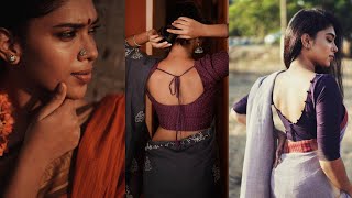 Dushara Vijayan Posing Orange Chiffon Saree and Purple Netted Saree With Matching blouse Video [upl. by Ardiedak]