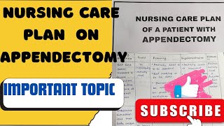 NURSING CARE PLAN ON APPENDECTOMY APPENDECTOMY NURSING CARE PLAN APPENDECTOMY [upl. by Naivatco610]