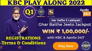 KBC Ghar Baithe Jeeto Jackpot Apollo 247 Question 1 GBJJ Registration TampC Kbc Play Along 2022 [upl. by Montfort322]