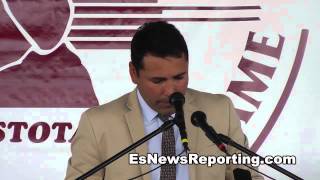 Oscar De La Hoya Inspiring Hall Of Fame Speech  esnews boxing [upl. by Aisaim]