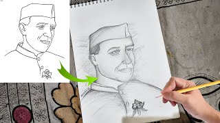 Pandit Jawaharlal Nehru drawing  Children day special drawing  Shading tutorial  PART  2 [upl. by Sarge]