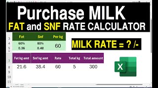 How to Purchase Milk Price and fat and Snf Rate Calculation in Excel [upl. by Jabin]